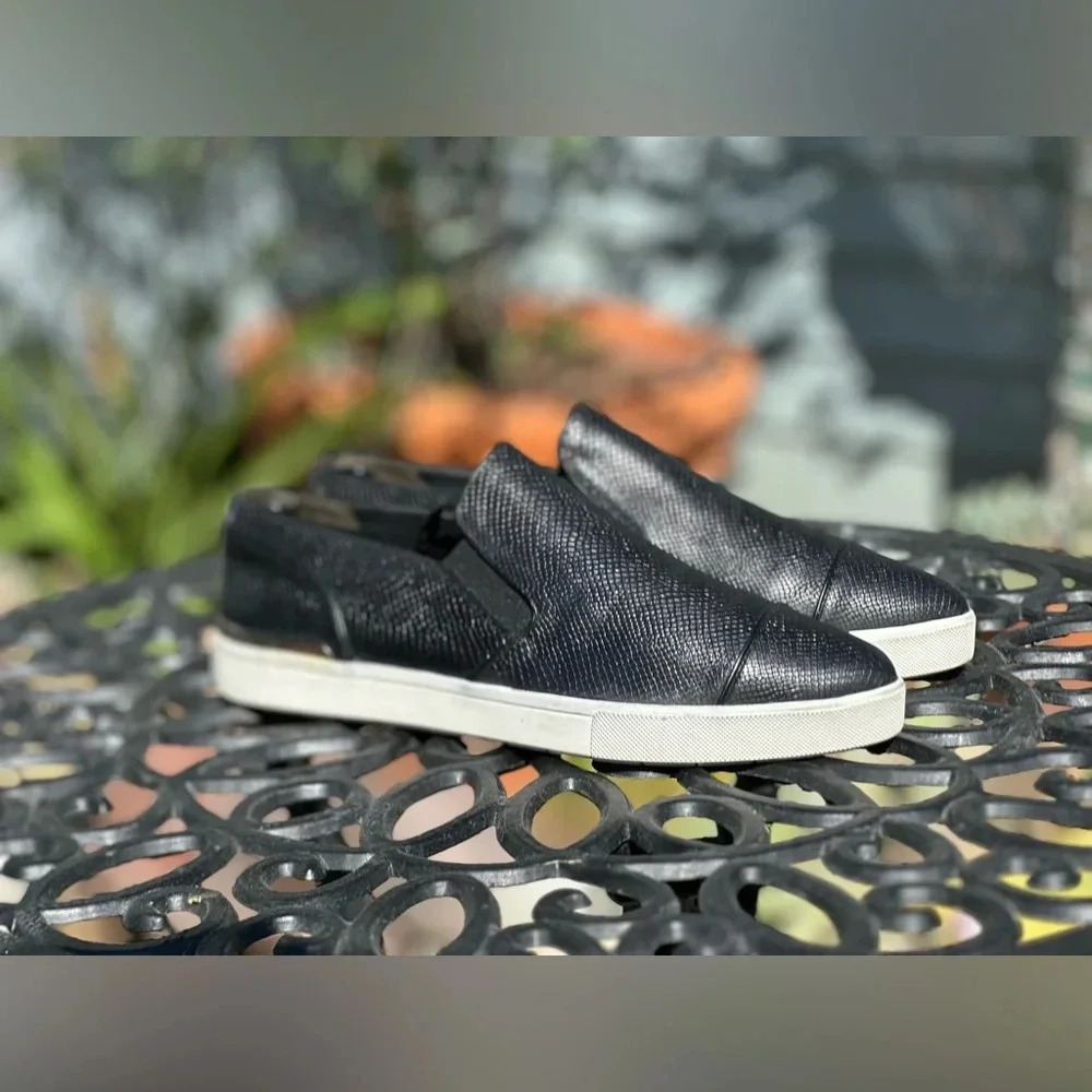 Vince — Snake Skin Embossed Leather Pointed Toe Slip-Ons
